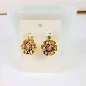 Elegant Gold and Pink Floral Earrings